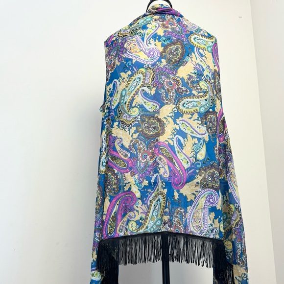 Lavello Convertible Fringed Vest Scarf Sheer Chiffon Paisley Boho Colorful OS - Picture 3 of 10